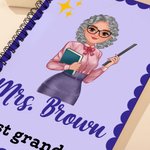 Personalised Multicolour Cartoon Teacher Wavy Edge A5 Spiral Notebook with 120 Lined Pages and Text Teacher's Day Appreciation Gift for Teachers