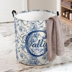 Personalized Retro French Toile De Jouy Style Waterproof Laundry Storage Basket with Handle Birthday Housewarming Gift for Newlyweds Couple