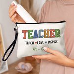 Personalised Teacher Theme Design Portable Makeup Bag with Text and Wrist Strap Daily School Essential Birthday Gift for Women Teacher