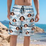 Personalized I Love My Wife Photo Swim Trunks Beach Shorts with Mesh Brief Holiday Birthday Gift for Husband Boyfriend