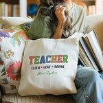 Personalized Teach Love Inspire Large Capacity Canvas Tote Bag with Text Teacher's Day Appreciation Back to School Gift for Teachers