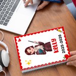 Personalised Multicolour Cartoon Teacher Wavy Edge A5 Spiral Notebook with 120 Lined Pages and Text Teacher's Day Appreciation Gift for Teachers