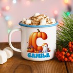 Mug en émail coloré avec nom Halloween Fantôme Citrouille Initiale Enfant 12 oz Halloween Anniversaire Retour à l'école Cadeau pour Garçons Filles