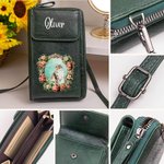 Personifierad Retro Flower Pet Portrait PU läder Crossbody Bag Plånbok med namn och kortplatser Travel Essentials Födelsedagspresent för djurägare älskare