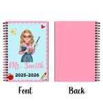 Personalised Multicolour Cartoon Teacher Wavy Edge A5 Spiral Notebook with 120 Lined Pages and Text Teacher's Day Appreciation Gift for Teachers