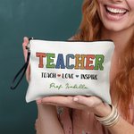 Personalised Teacher Theme Design Portable Makeup Bag with Text and Wrist Strap Daily School Essential Birthday Gift for Women Teacher