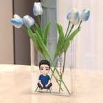 Personalized Cartoon Character Birth Flower Clear Book Vase with Name Bookshelf Room Decor Birthday Gift for Family Friend