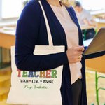 Personalized Teach Love Inspire Large Capacity Canvas Tote Bag with Text Teacher's Day Appreciation Back to School Gift for Teachers