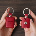 Porte-Clés en Cuir PU Personnalisé avec 3 Photos de Famille et Texte Gravé Cadeau Anniversaire Fête des Pères pour Papa Mari