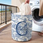 Personalized Retro French Toile De Jouy Style Waterproof Laundry Storage Basket with Handle Birthday Housewarming Gift for Newlyweds Couple