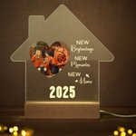 Personalized New Beginnings House-Shaped LED Night Light with Photo Year and Wooden Base Housewarming Gift for Family