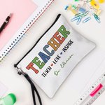 Personalised Teacher Theme Design Portable Makeup Bag with Text and Wrist Strap Daily School Essential Birthday Gift for Women Teacher
