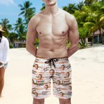 Personalized I Love My Wife Photo Swim Trunks Beach Shorts with Mesh Brief Holiday Birthday Gift for Husband Boyfriend