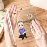 Personalized Cartoon Character Birth Flower Clear Book Vase with Name Bookshelf Room Decor Birthday Gift for Family Friend