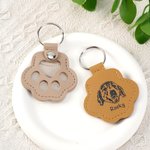 Personalised Paw Print Cute Pet Face Photo PU Leather Keychain with Name Hair Storage Keepsake Memorial Sympathy Gift for Pet Lover Loss of Pet