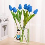 Personalized Cartoon Character Birth Flower Clear Book Vase with Name Bookshelf Room Decor Birthday Gift for Family Friend