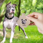 Personalised Paw Print Cute Pet Face Photo PU Leather Keychain with Name Hair Storage Keepsake Memorial Sympathy Gift for Pet Lover Loss of Pet