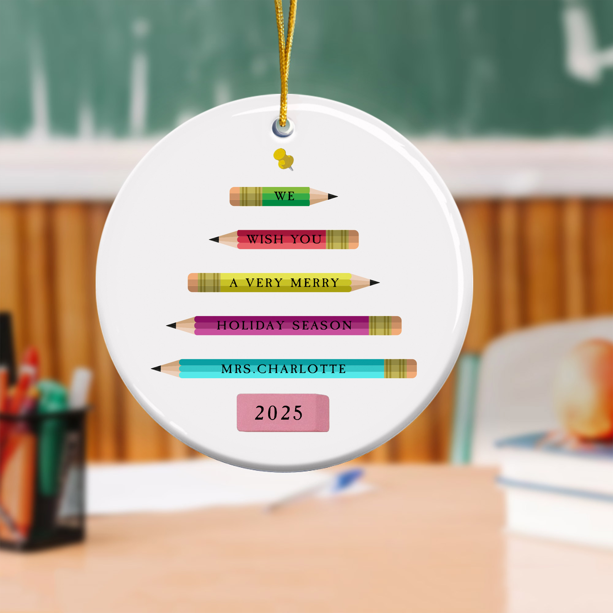 Matita personalizzata Albero di Natale in ceramica appeso Ornamento con nome Home Decor Natale Compleanno Regalo per gli insegnanti