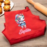 Personalised Fantasy Unicorn Dinosaur Adjustable Apron Chef Hat Set with Pocket and Name Cooking Baking Birthday Gift for Kids