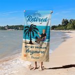 Personalized Retired Not My Problem Anymore Cartoon Character Beach Towel with Name Quick Dry Summer Essentials Retirement Gift for Family Colleague