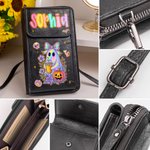 Personalized Cute Dazzling Neon Ghost PU Leather Crossbody Bag Wallet with Name and Card Slots Birthday Halloween Gift for Women Girls