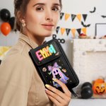 Personalized Cute Dazzling Neon Ghost PU Leather Crossbody Bag Wallet with Name and Card Slots Birthday Halloween Gift for Women Girls