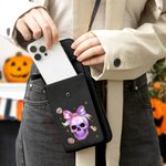 Personalized Cute Dazzling Neon Ghost PU Leather Crossbody Bag Wallet with Name and Card Slots Birthday Halloween Gift for Women Girls