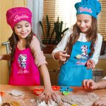 Personalised Fantasy Unicorn Dinosaur Adjustable Apron Chef Hat Set with Pocket and Name Cooking Baking Birthday Gift for Kids