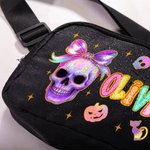 Personalized Cute Dazzling Neon Ghost Waterproof Crossbody Fanny Pack Waist Bag with Adjustable Strap Birthday Halloween Gift for Women Girls