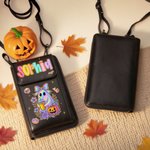 Personalized Cute Dazzling Neon Ghost PU Leather Crossbody Bag Wallet with Name and Card Slots Birthday Halloween Gift for Women Girls