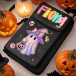Personalized Cute Dazzling Neon Ghost PU Leather Crossbody Bag Wallet with Name and Card Slots Birthday Halloween Gift for Women Girls