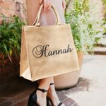 Personalised Name Large Jute Tote Bag Daily Travel Essential  Birthday Wedding Party Gift for Women Friends
