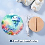 Personalized Fantasy Jellyfish Whale Sea Animals LED Night Light with Wooden Base and Name Home Decor Birthday Gift for Kids