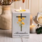 Personalized Birth Flower Cross Bible Verse Wooden Candle Holder with Name Birthday Baptism Gift for Christians