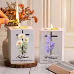 Personalized Birth Flower Cross Bible Verse Wooden Candle Holder with Name Birthday Baptism Gift for Christians