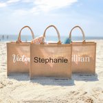 Personalised Name Large Jute Tote Bag Daily Travel Essential  Birthday Wedding Party Gift for Women Friends