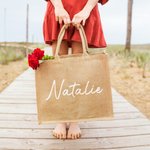 Personalised Name Large Jute Tote Bag Daily Travel Essential  Birthday Wedding Party Gift for Women Friends