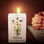 Personalized Birth Flower Cross Bible Verse Wooden Candle Holder with Name Birthday Baptism Gift for Christians