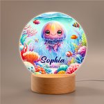 Personalisiertes Fantasy Quallen Wal Meerestiere LED-Nachtlicht mit Namen Datum und Holzsockel Haus Deko Geburtstag Geschenk für Kinder