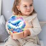 Personalisiertes Fantasy Quallen Wal Meerestiere LED-Nachtlicht mit Namen Datum und Holzsockel Haus Deko Geburtstag Geschenk für Kinder