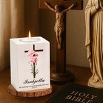 Personalized Birth Flower Cross Bible Verse Wooden Candle Holder with Name Birthday Baptism Gift for Christians