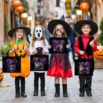 Personalised Wizard Hat Initial Black Linen Tote Bag with Name Halloween Party Gift for Boys Girls