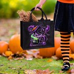 Personalised Wizard Hat Initial Black Linen Tote Bag with Name Halloween Party Gift for Boys Girls