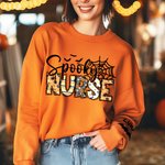 Personalized Spooky Nurse Bat Spider Web T-shirt Sweatshirt with Name Multicolor Halloween Costume Holiday Gift for Nurse Doctor Medical Staff