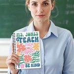 Personalized Boho Watercolor Floral Pencil Apple A5 Lined Spiral Notebook with 120 Pages Teacher's Day Appreciation Back to School Gift for Teachers