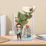 Personalizzato Cartoon Character Clear Acrylic Book Vase con testo Bookshelf Room Decor Compleanno Festa dell'insegnante Regalo di apprezzamento per gli insegnanti