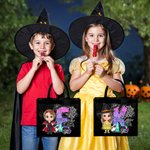 Gepersonaliseerde Cartoon Karakter Doodle Letter Zwart Linnen Draagtas met Naam Halloween Feest Cadeau voor Jongens Meisjes