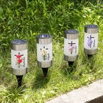 Croix de naissance personnalisée Lumière solaire de jardin imperméable avec nom amovible Décoration d'église de jardin Baptême Cadeau d'anniversaire pour les femmes Chrétiennes