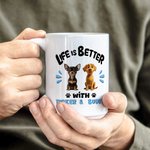 Personlig Livet är bättre med 1-3 tecknade hundar Mugg med namn Födelsedags- och jubileumsgåva för hundälskare