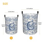 Personalized Retro French Toile De Jouy Style Waterproof Laundry Storage Basket with Handle Birthday Housewarming Gift for Newlyweds Couple